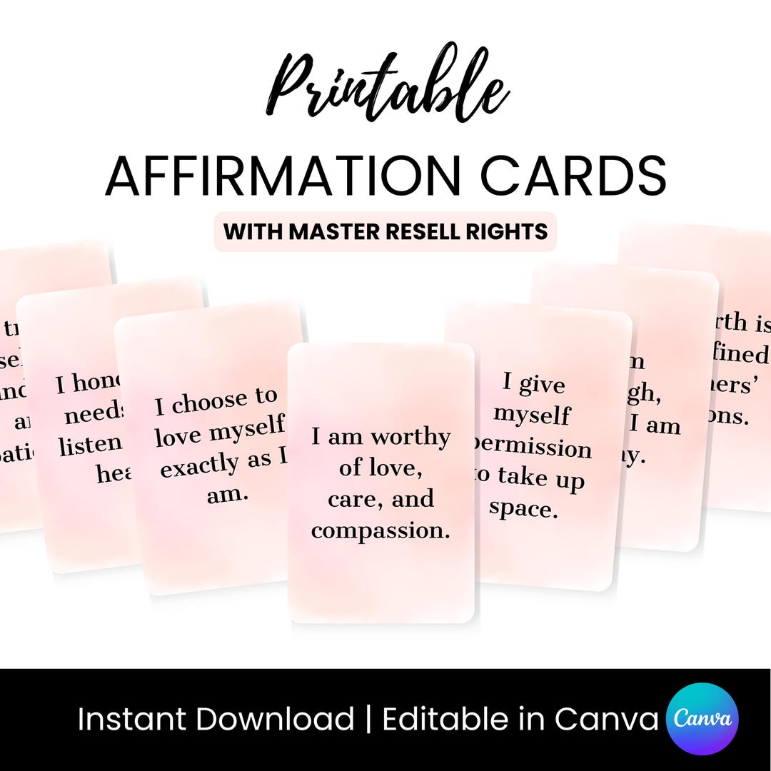 Self-love Affirmation Cards | Printable Healing Mantras, Canva Template ...