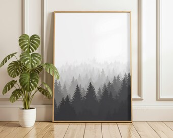 Nebliger Kiefernwald Druck • Minimalistische Waldlandschaft (Digitaler Download)
