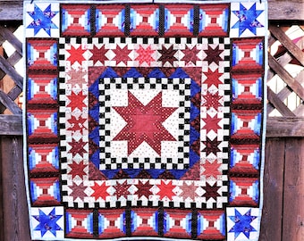 Red and Blue Stars Quilted Wallhanging