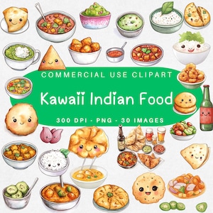 Clipart kawaii, cuisine indienne, usage commercial