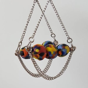 african beaded  chain earrings / primary color earrings / colorful earrings / global chic earrings