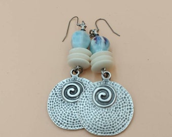 Soft blue and beige swirl earrings