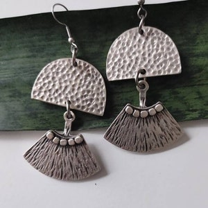 Funky abstract silver dangle earrings, ethnic silver earrings, funky silver earrings, unique boho silver dangle earrings