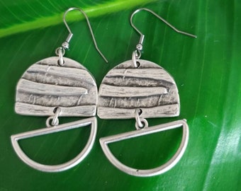 Silver textured earrings/  silver dangles / mixed texture earrings/