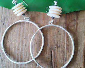 Kenyan off white bone  hoop earrings / large hoop earrings/african bone hoop earrings / big beige  afrocentric hoops /winter white big hoops