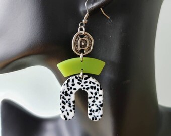 kiwi dragonfruit  green dangle earrings