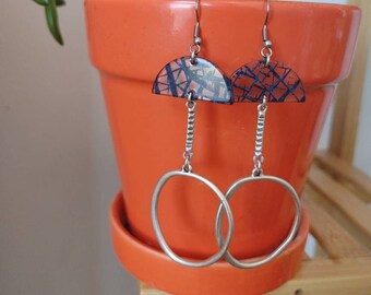 Abstract clear and navy earrings/  funky clear dangle earrings/