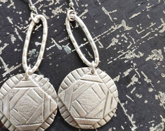 Silver medallion earrings