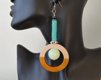 Shades of citrus green and wooden green earrings /  funky green statement earrings