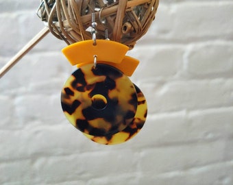 Orange and tortoise  earrings modern earrings for her