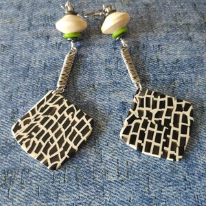 Abstract Giraffe Earrings: Lime, Wood & Hematite Disks