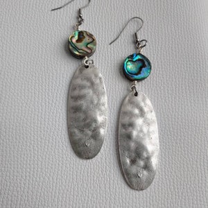 Mother of pearl silver drop earrings, abalone and silver earrings,  mother of pearl earrings/ big shell earrings