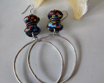 Colorful African Krobo Beaded Hoop Earrings: Ethnic Boho Style