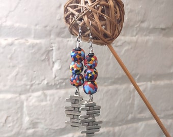 Colorful african glass beaded earrings/ large colorful african earrings/ afrocentric statement earrings