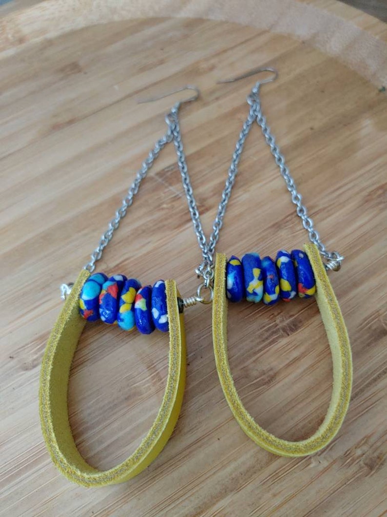 Bold Yellow Leather Earrings Bright Tropical Yellow Summer Etsy