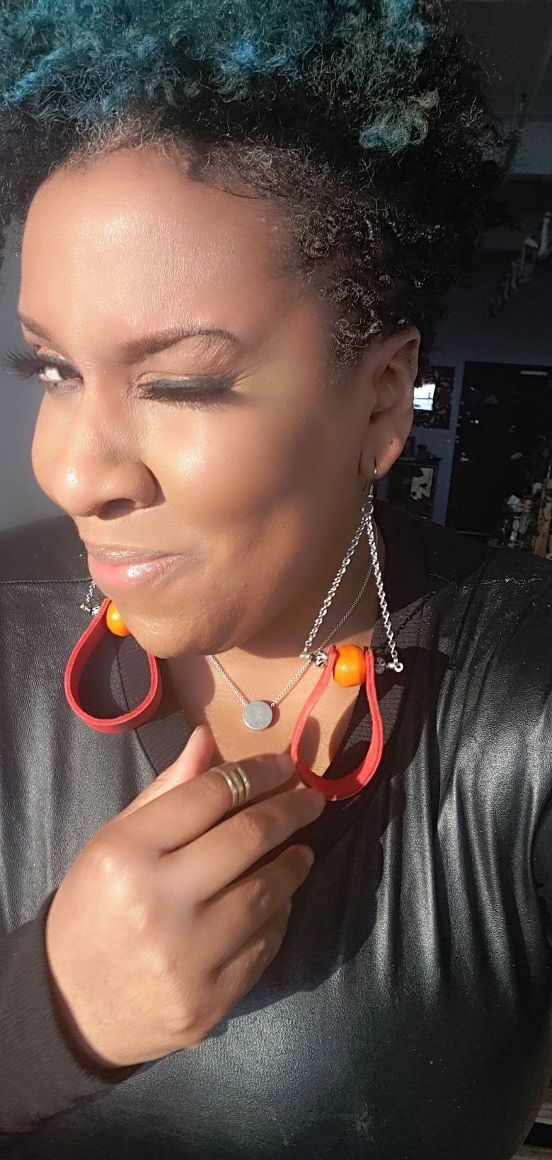 Red and and Orange Leather Earrings/ Ohm African Leather Etsy