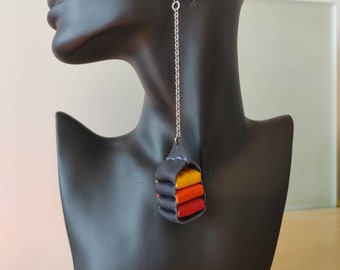 Colorful funky petit four leather earrings on chain