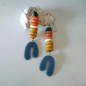 orange yellow and blue batik giraffe earrings, ethnic statement earrings , afrocentric earrings, funky blue boho earrings