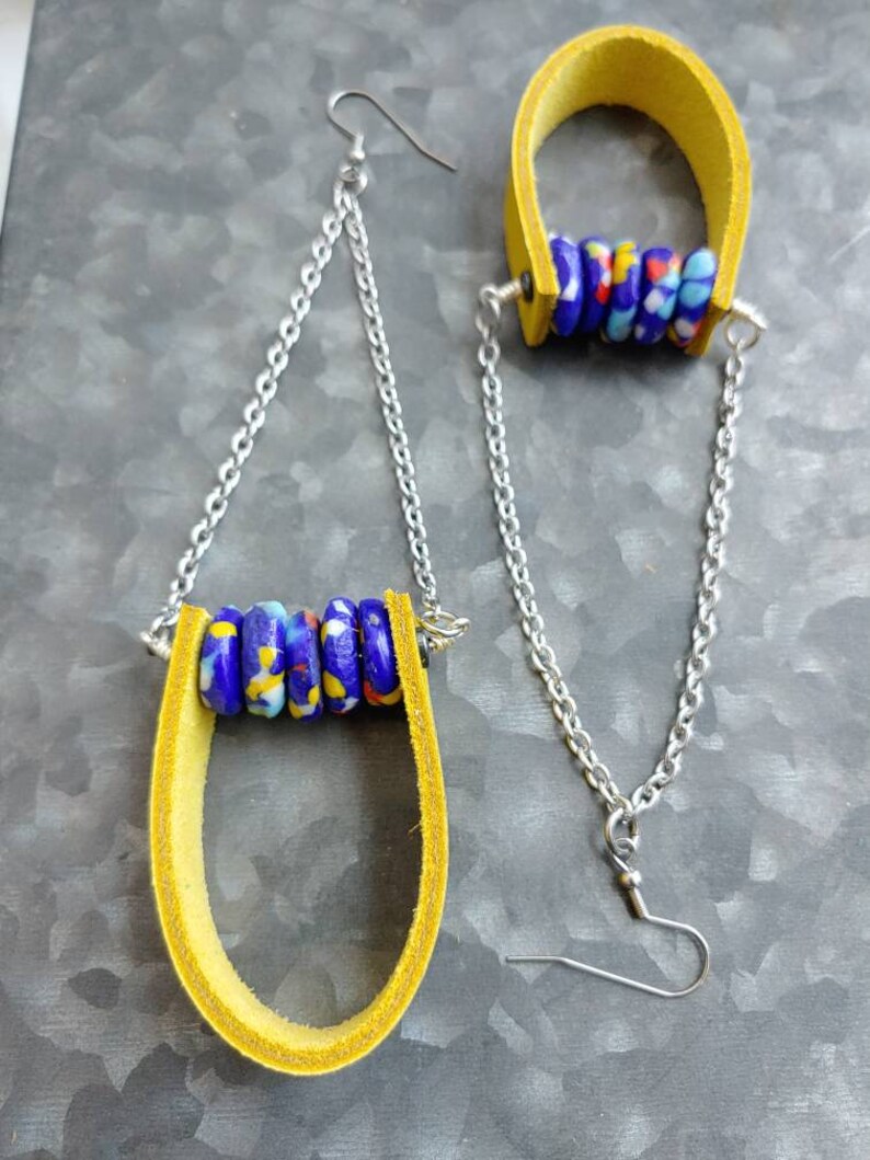 Bold Yellow Leather Earrings Bright Tropical Yellow Summer Etsy