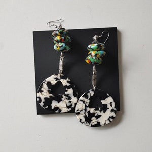 Marbled African Earrings: Chunky Krobo Beads, Afrocentric Statement Jewelry
