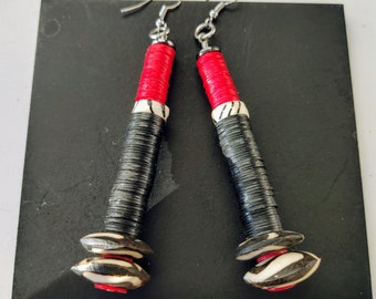 Funky beaded black white and red earrings | afrocentric earrings / african dancer earrings / ethnic dangle earrings