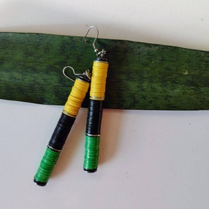 yellow black and green jamaica jamaica Culture stix dangle earrings// jamaican flag earrings // jamaican dangle earring