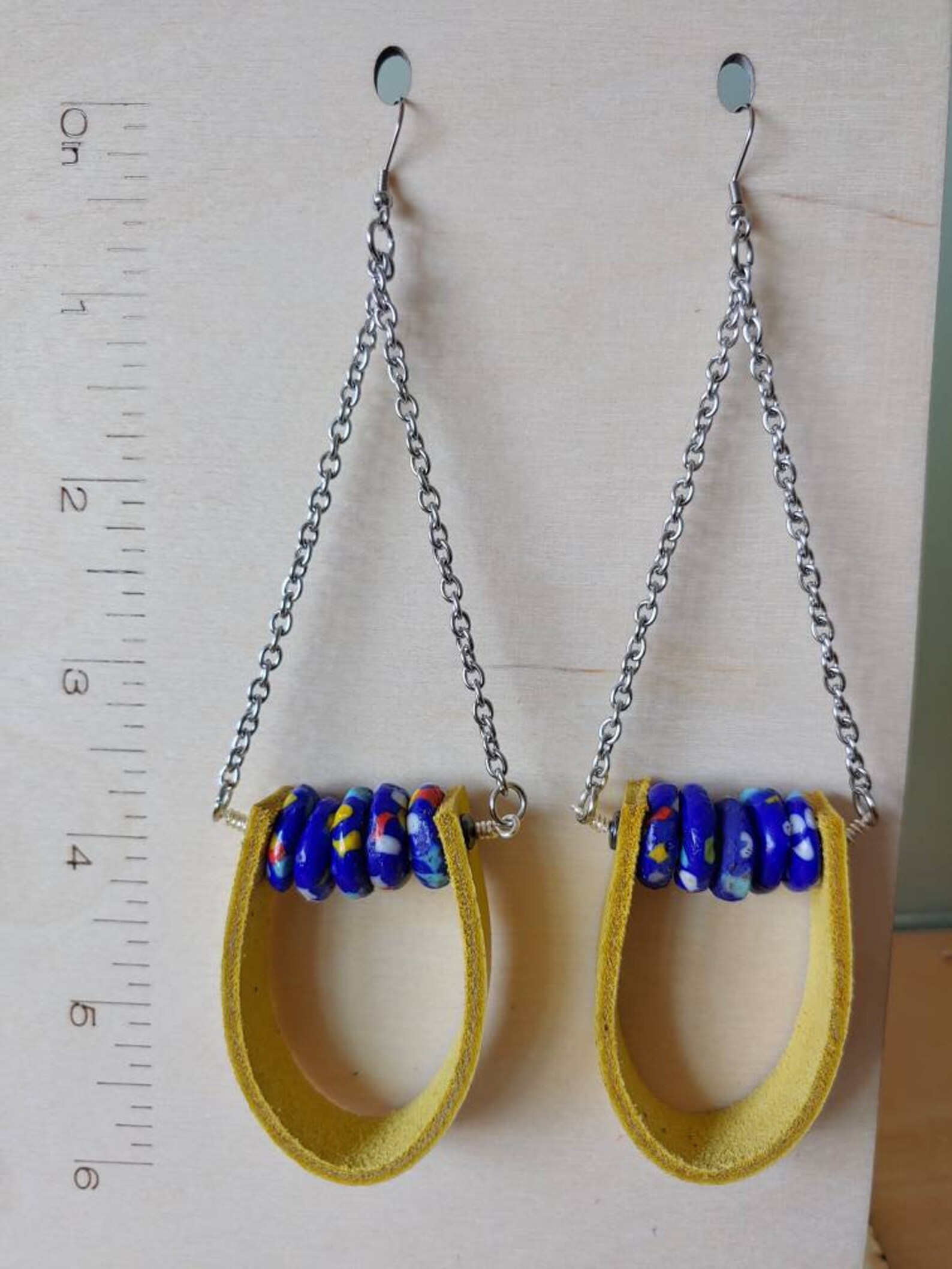 Bold Yellow Leather Earrings Bright Tropical Yellow Summer Etsy