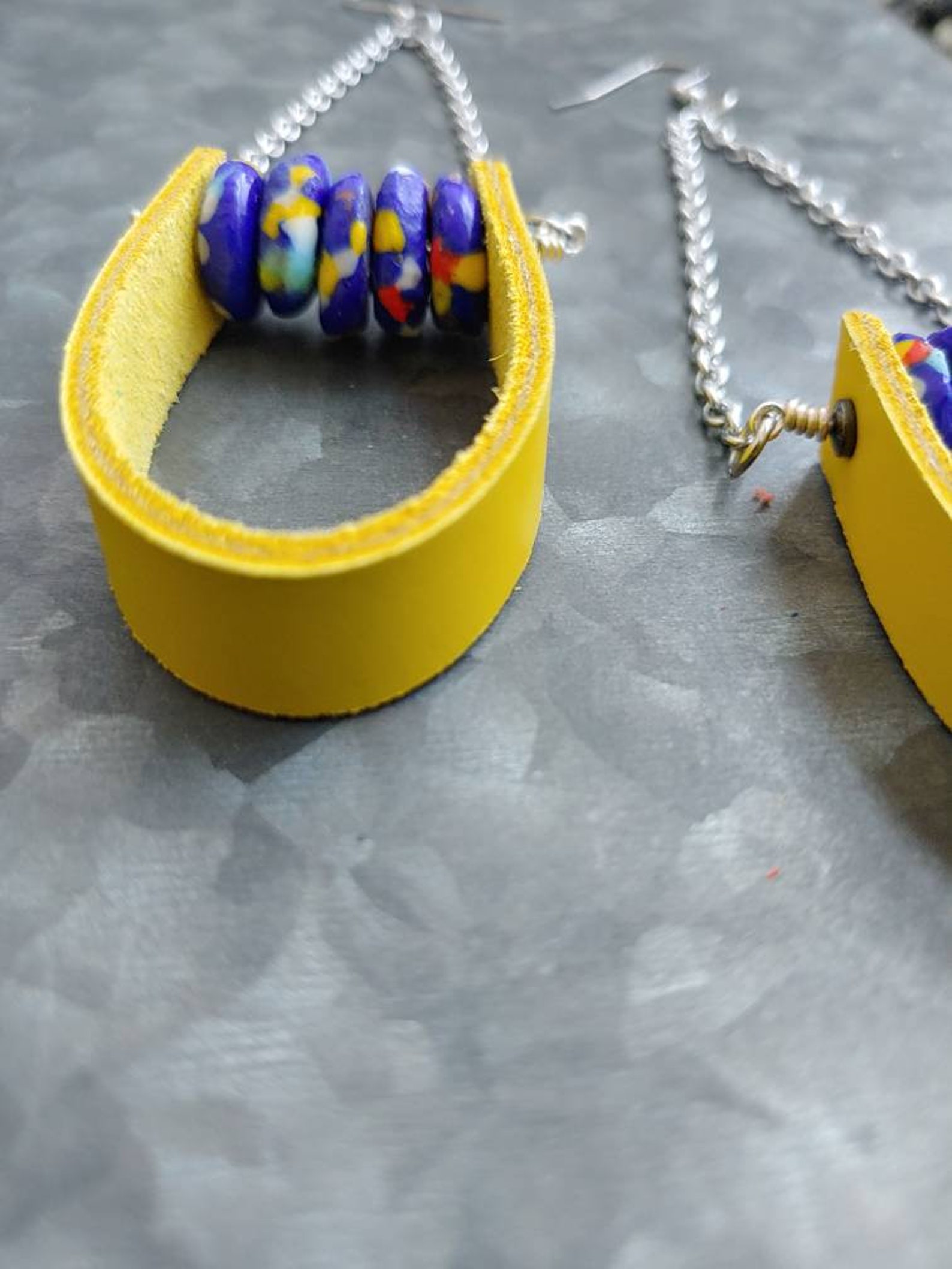 Bold Yellow Leather Earrings Bright Tropical Yellow Summer Etsy