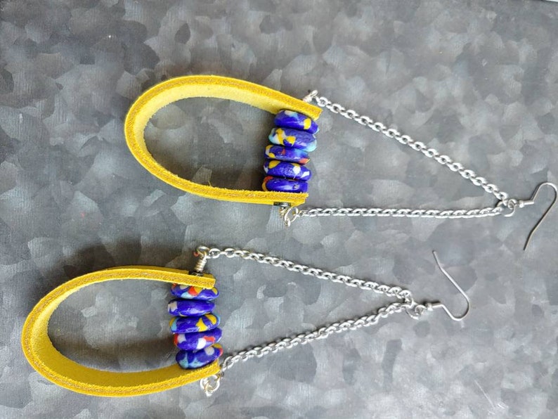Bold Yellow Leather Earrings Bright Tropical Yellow Summer Etsy