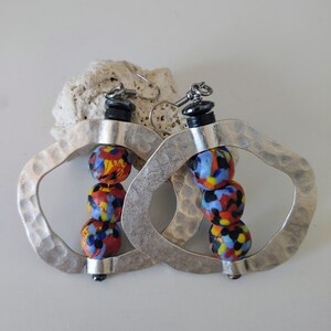 Colorful african glass beaded earrings, midi large colorful african earrings, african silver earrings,bright bold african earrings