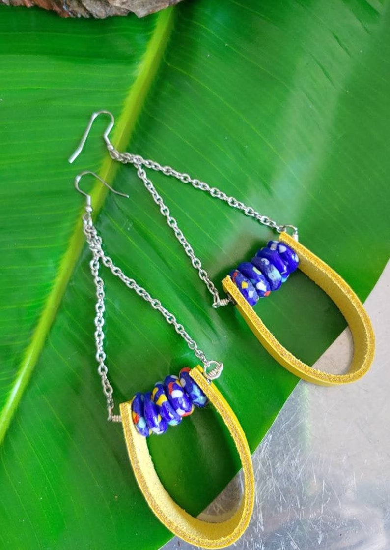 Bold Yellow Leather Earrings Bright Tropical Yellow Summer Etsy