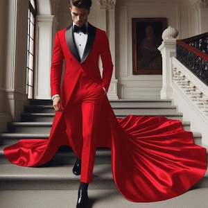 Business Men Suits Single Breasted Tuxedo Peak Lapel Cocktail Long Cape Jackets Stylish Mens Party Event Tail Prom Wedding Suit For Him