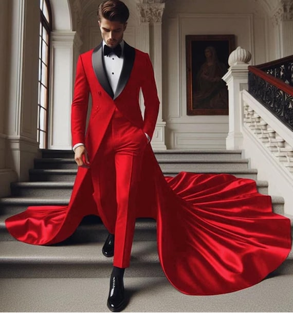 Unique Men's Suits Custom Made Black /Champagne Wedding Tuxedo