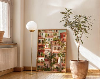 Mediterranean Balcony Print | European Cityscape Wall Art (Digital Download)