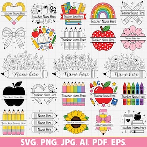 Lärare delat monogram Svg Png-paket, Skolmonogram svg, Tillbaka till skolan svg, Blyertspenna delat namn svg, Lärarekrita svg, lärarskjorta svg
