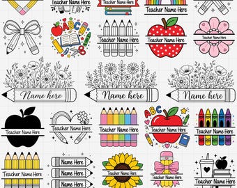 Teacher split monogram Svg Png bundle, School monogram svg, Back to school svg, Pencil split name svg, Teacher crayon svg, teacher shirt svg