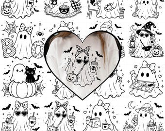 Ghost Svg Png Bundle, Cute Halloween Ghost Png, Floral Ghost svg, Halloween svg, Spooky season svg, Spooky Ghost Png, Trick or Treat svg