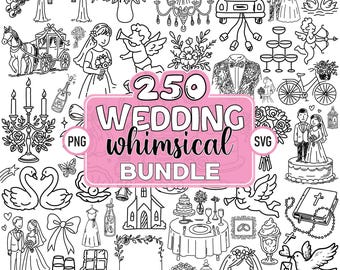 250 Whimsical Svg, Whimsical Wedding Illustration SVG PNG Bundle: Handdrawn Invitation Clipart SVG, (Digital Download)