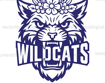 Floral Wildcats Head Cutfile (cricut, svg, png, eps, jpg, pdf) (Digital Download)