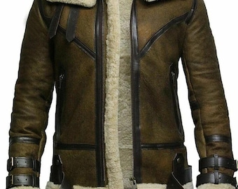 Men's Shearling Leather Jacket | Handmade Bomber Jacket, All Sizes