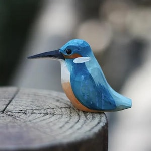 Kingfisher – Hand-Carved Solid Wood Bird,  3&quot; Artisan Basswood Sculpture , Blue River Bird Décor for Nature Lovers & Rustic Styling