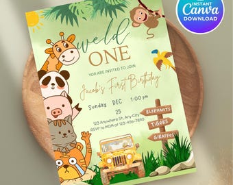 Invitación de cumpleaños "Un salvaje", animales del bosque, primer cumpleaños (descarga digital)