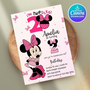 Editable Oh TWOdles Birthday Invitation Digital 2nd Birthday Cute Mouse Second Birthday Invite Oh Twodles Invitation Boho Minnie Invite