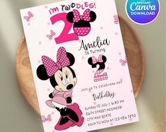 Invitación editable de Minnie Mouse para el segundo cumpleaños (descarga digital)