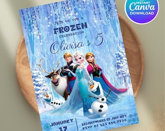 Invitación de cumpleaños número 5 de Frozen, temática de Elsa y Anna (Digital)