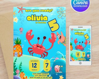 Invitación de cumpleaños bajo el mar / Fiesta de animales marinos (Digital)