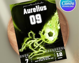 Invitación de cumpleaños de fútbol editable, invitación electrónica de fútbol (plantilla digital de Canva)
