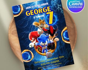 Invitación de cumpleaños de Sonic, invitación para fiesta infantil (descarga digital)