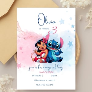 lilo and stitch Birthday Invitation, Lilo Stitch Birthday Invite, Girl Party Birthday Invitation, Editable Stitch Invitation, Digital invite