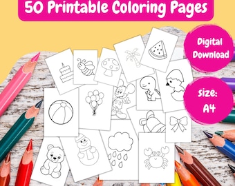 50 páginas para colorear fáciles para niños, bebés y preescolares (patrón en PDF)